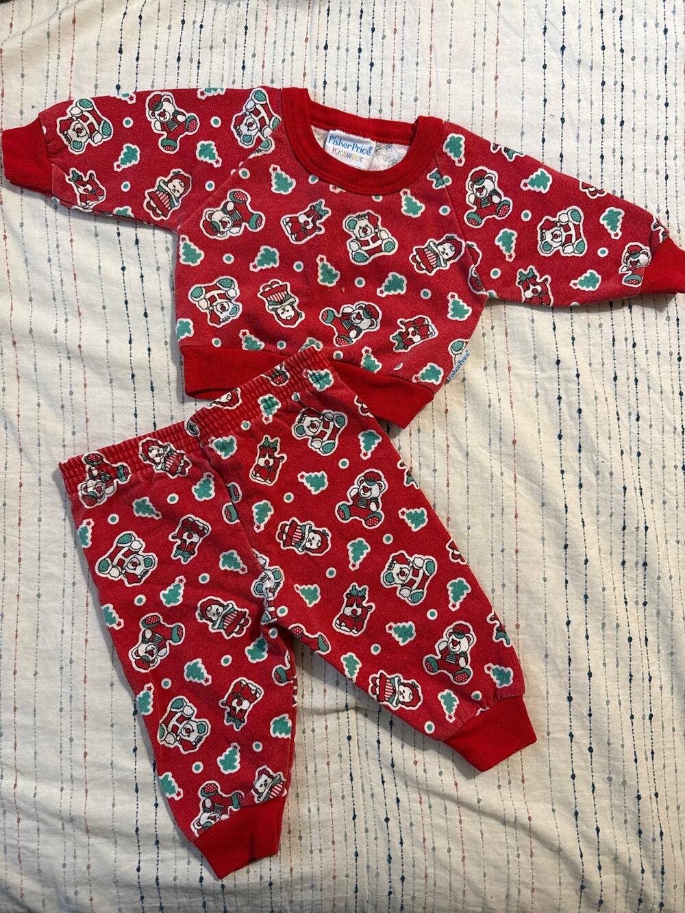 VTG Fisher Price Kidswear Christmas Set Pants Sweatshirt Holiday Baby SZ 6 Mo
